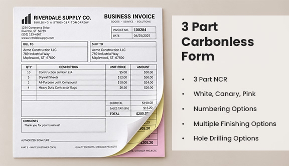 3 Part Carbonless Form - Qtr. Page