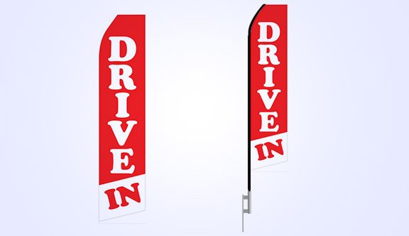 Red and White Drive In Stock Flag - 16ft.