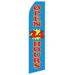 Blue Open 24 Hours Stock Flag - 16ft