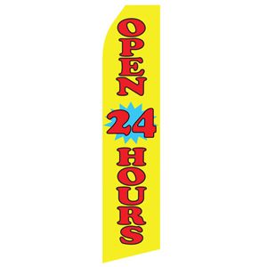 Yellow Open 24 Hours Stock Flag - 16ft